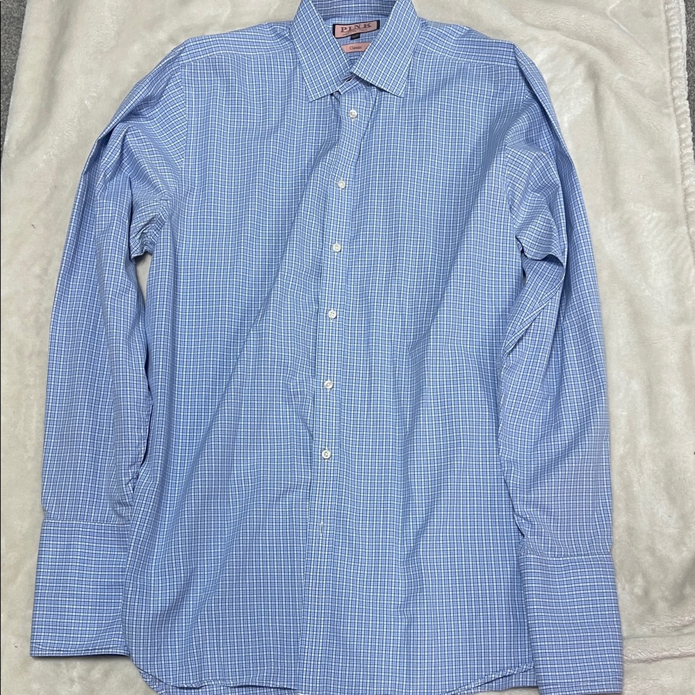 Thomas Pink Light Blue Checkered Dress Shirt